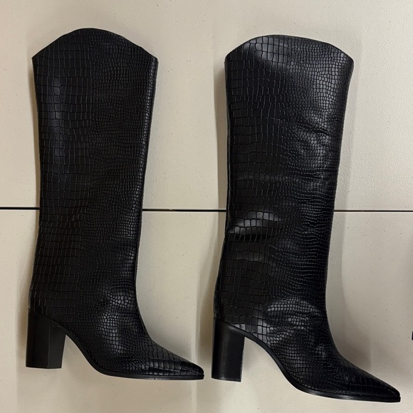SCHUTZ Black Croc-Embossed Heeled Boots - Picture 2 of 3